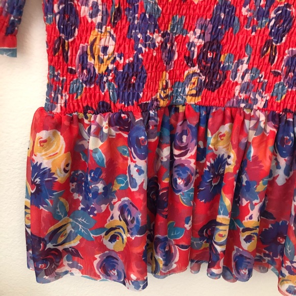 Maeve by Anthropologie smocked peplum floral top red and blue size medium - Picture 2 of 11